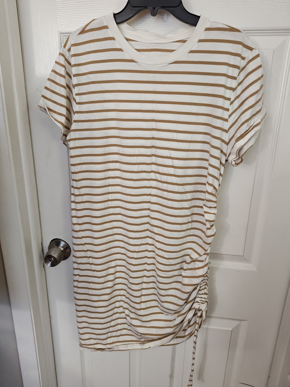 Universal Thread Cream and Tan Striped Midi T-Shirt Dress